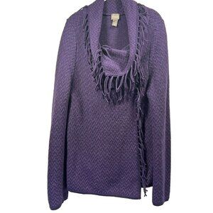 Chico's Ariana Convertible Fringe Cardigan Medium Purple‎ Bohemian Retro 90s Y2K